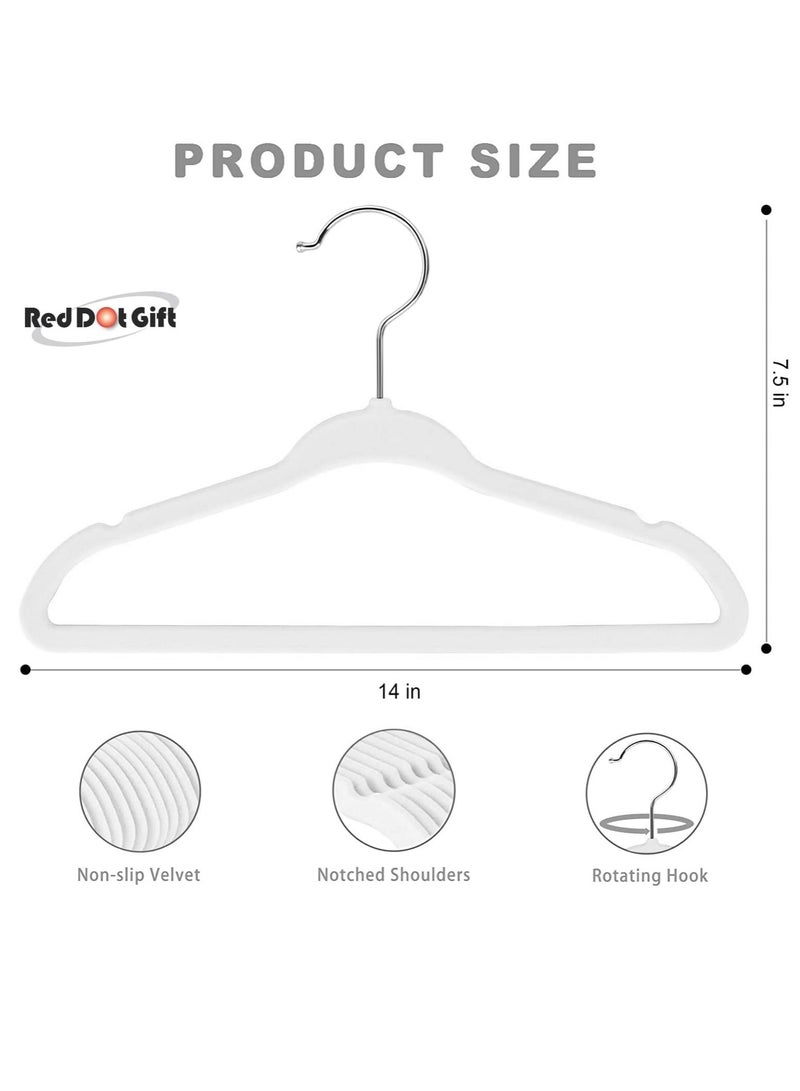 Red Dot Gift 30 قطعة من شماعات الأطفال المخملية البيضاء - (35 سم / 14 بوصة) شماعات أطفال ممتازة للخزانة، شماعات ملابس أطفال لطيفة ورقيقة للغاية، شماعات صغيرة لملابس الأطفال  - Image 2