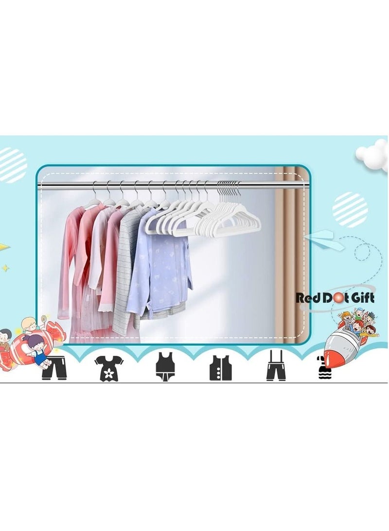 Red Dot Gift 30 قطعة من شماعات الأطفال المخملية البيضاء - (35 سم / 14 بوصة) شماعات أطفال ممتازة للخزانة، شماعات ملابس أطفال لطيفة ورقيقة للغاية، شماعات صغيرة لملابس الأطفال  - Image 4