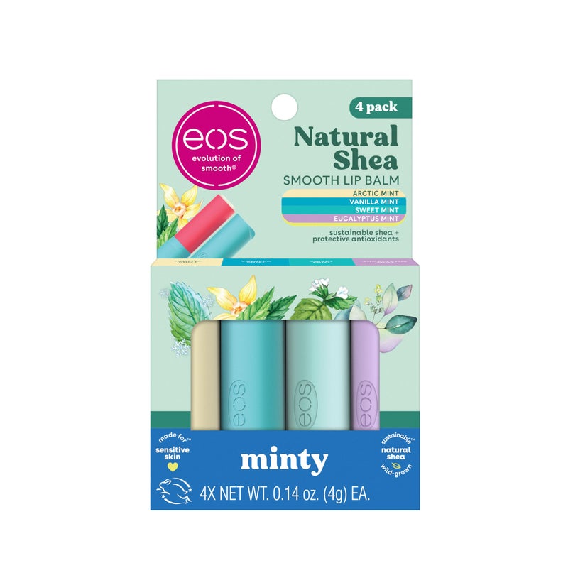 eos Natural Shea Minty Lip Balm Variet Pack Artic Mint Vanilla Mint Sweet Mint Eucalyptus Mint AllDay Moisture Lip Balm Gift Set 014 oz 4Pack