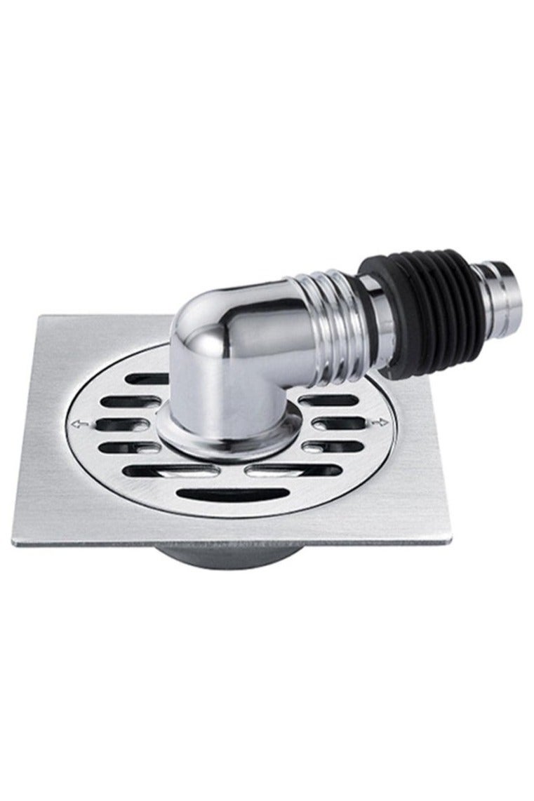 Washing Machine Floor Drain Cover, Bathroom Square Sink Drain Strainers, Easy Clean, Home with Pipe Connector (Silver) - Image 1