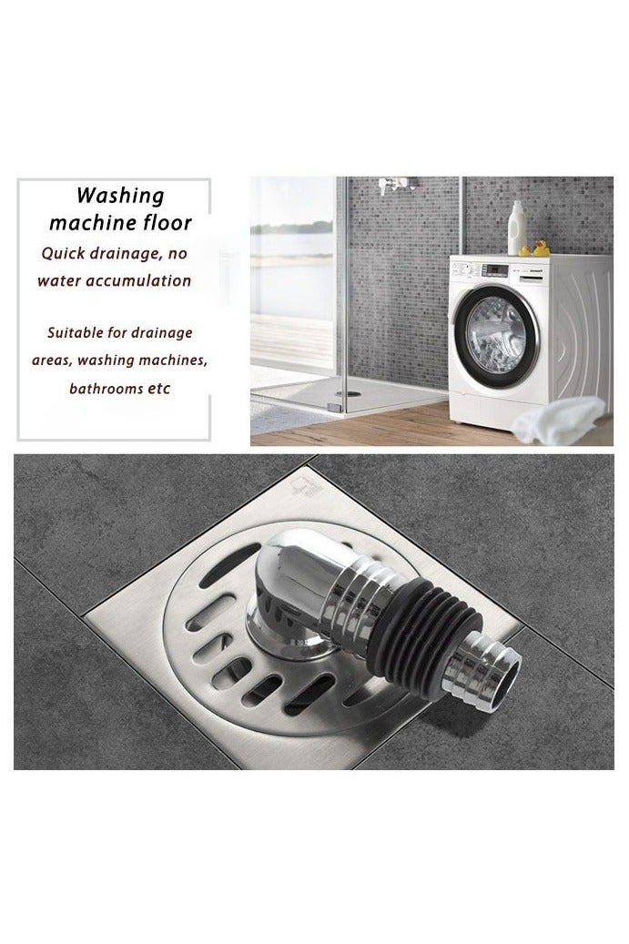 Washing Machine Floor Drain Cover, Bathroom Square Sink Drain Strainers, Easy Clean, Home with Pipe Connector (Silver) - Image 2