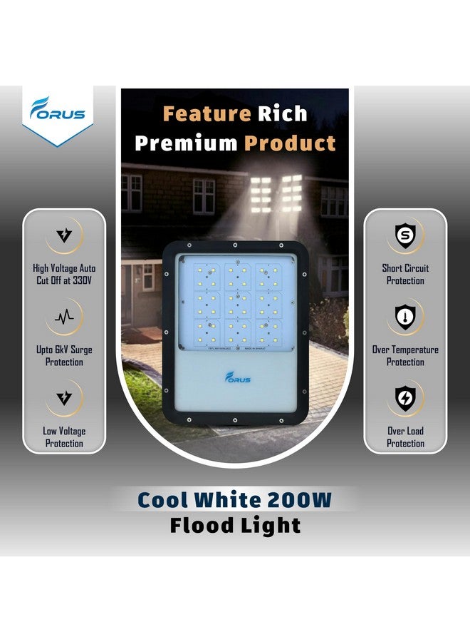 Forus LED Flood Light 200W Waterproof - 10 Years Warranty, Cool White, Outdoor High Mast Security Light 1Pc