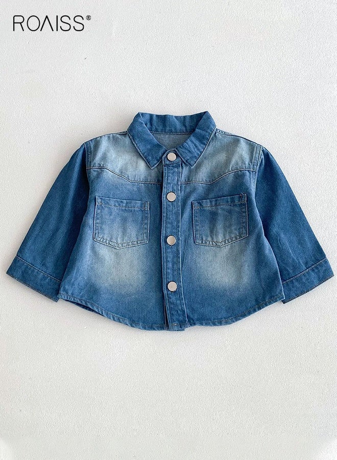 رويس بدلة جينز للأولاد الصغار، ملابس أنيقة للأولاد الصغار لفصلي الربيع والخريف، سترة بأكمام طويلة وأزرار وجينز بخصر مطاطي، طقم ملابس مريح من قطعتين للأولاد، مناسب للارتداء اليومي والأنشطة الخارجية - Image 5