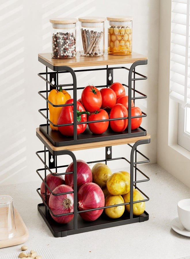 Stylstoreazy 2 Pack Onion and Potato Storage,Stackable Kitchen Organization Pantry Bin with Bamboo Top for Onion,Potato,Fruits,Produce,Vegetable,Black - Image 2