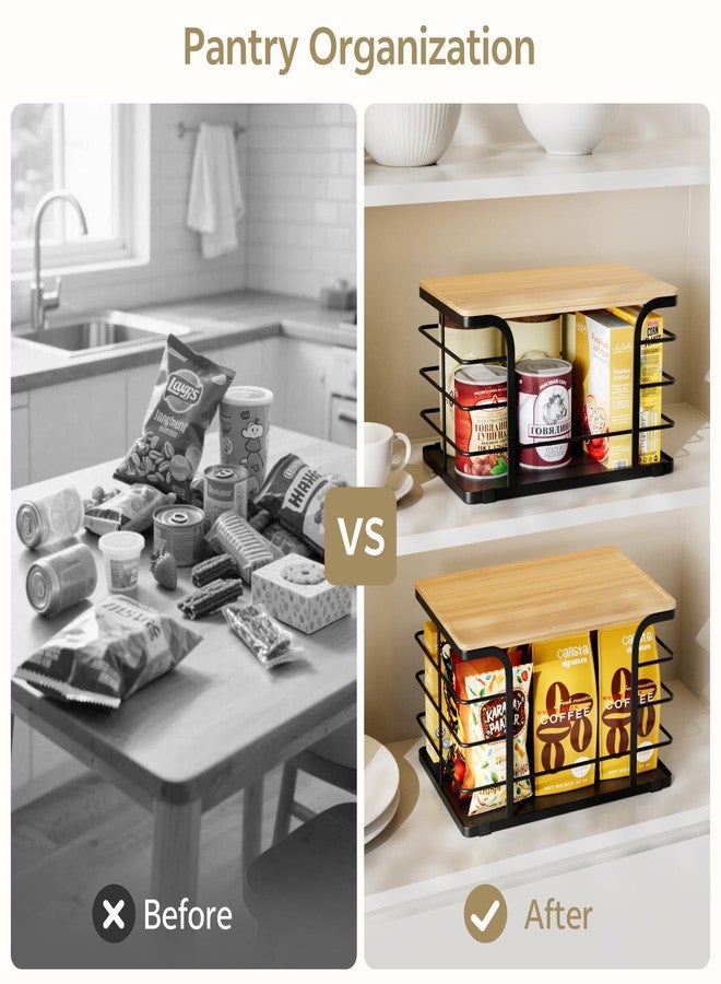 Stylstoreazy 2 Pack Onion and Potato Storage,Stackable Kitchen Organization Pantry Bin with Bamboo Top for Onion,Potato,Fruits,Produce,Vegetable,Black - Image 4