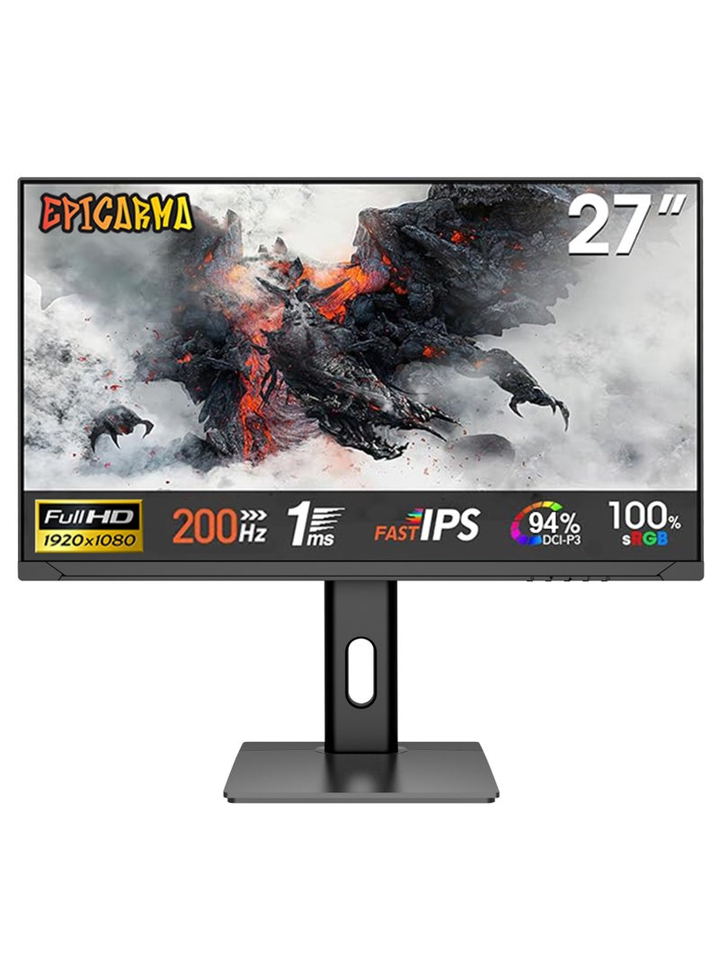 epicarma 27 Inch FHD IPS Gaming Monitor 200Hz 1ms | 1920x1080 Frameless Display | RGB Lighting Stand | 100% sRGB Color | HDMI & DisplayPort | 178° Wide Viewing Angle | VESA Mount 75x75 | Adjustable Metal Stand - Image 1