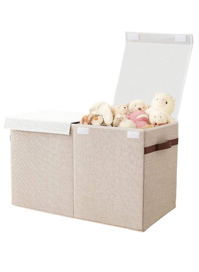 XiuWoo Large Storage Bins with Double-Open Lid, 86L Foldable Storage Bin Cube Organizer Basket with Handle, Clothes Blanket Box for Clothes Toys in the Dorm and Family - Image 1