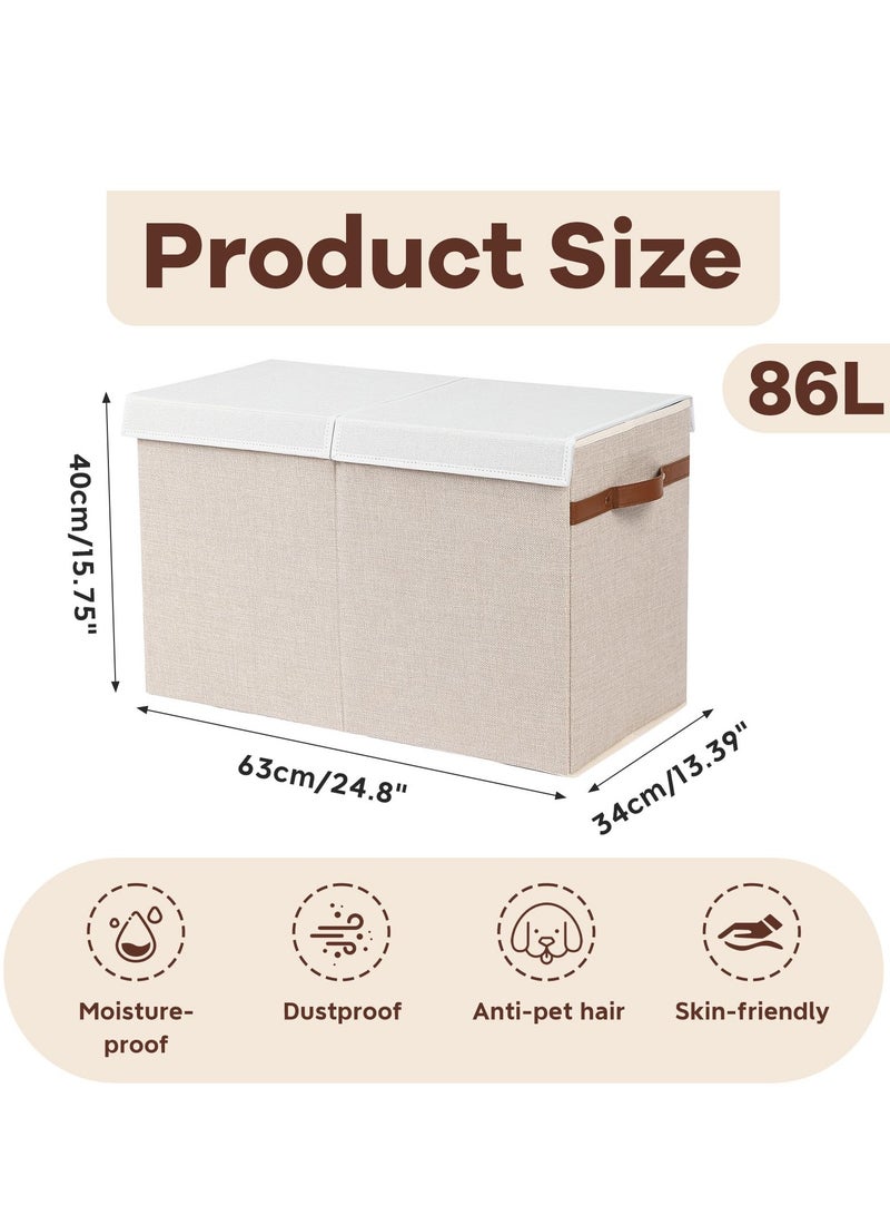 XiuWoo Large Storage Bins with Double-Open Lid, 86L Foldable Storage Bin Cube Organizer Basket with Handle, Clothes Blanket Box for Clothes Toys in the Dorm and Family - Image 4