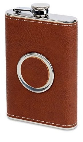 ZIGLY Hip Flask with a Built-in Collapsible Shot Glass 8 Oz Brown - Image 1