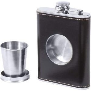 ZIGLY Hip Flask with a Built-in Collapsible Shot Glass 8 Oz Brown - Image 2