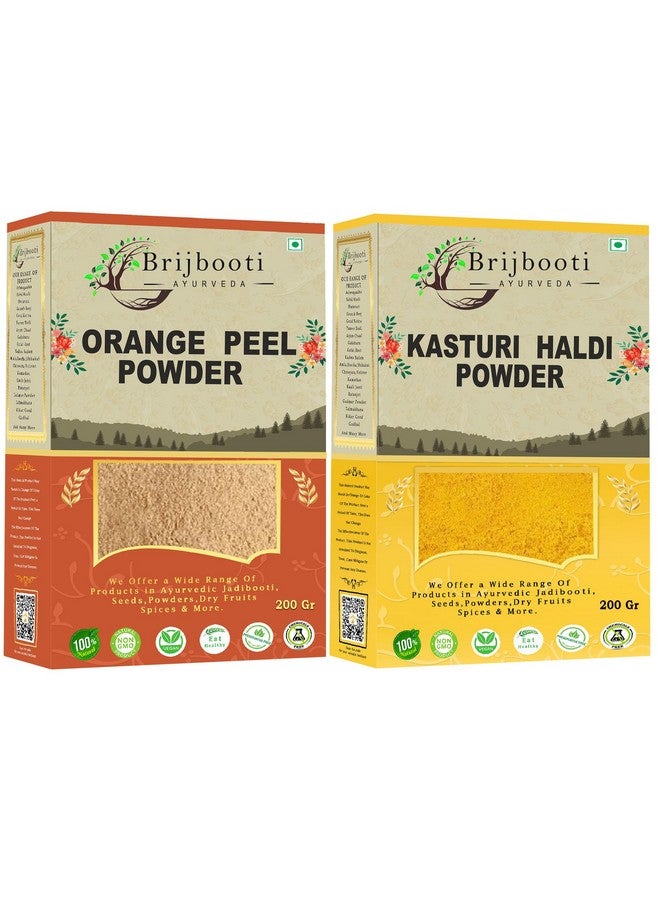  بريجبوتي مسحوق قشر البرتقال ومسحوق كاستوري هالدي لأقنعة الوجه وعبوات كومبو (400 جرام) مثالية لتغذية البشرة ومتوهجة (200 جرام لكل منها) - Image 1