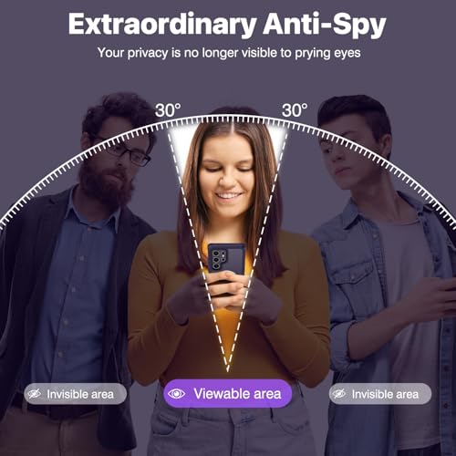 CENHUFO Magnetic Privacy for Samsung Galaxy S24 Ultra Case, Full Body Phone Case with Built-in Privacy Screen Protector and Camera Lens Cover, Anti Peep Shockproof Protective Clear Bumper - Purple - Image 2