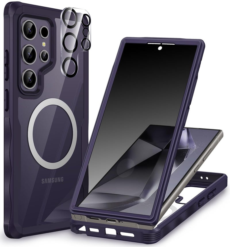 CENHUFO Magnetic Privacy for Samsung Galaxy S24 Ultra Case, Full Body Phone Case with Built-in Privacy Screen Protector and Camera Lens Cover, Anti Peep Shockproof Protective Clear Bumper - Purple - Image 1