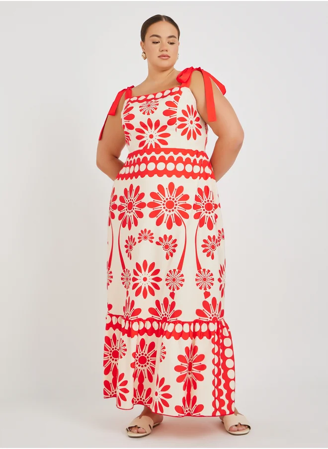 ستايلي Styli Plus Size Printed Strappy A-Line Maxi Dress