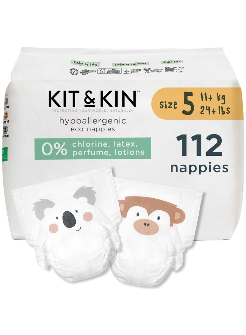 KIT & KIN Baby Diaper Size 5, 11+Kg (4-Pack | 112 Counts) Flash Dry Superior Leak Protection Disposable Diapers | Hypoallergenic Skin Protection Diapers Size 5 - Image 1