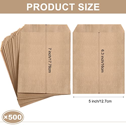 Eersida 500 Pcs 5 x 7 Inch Natural Kraft Paper Treat Bags Flat Favor Gift Bag Silverware Merchandise Envelopes for Bakery Cookies Treats Snack Cookie Popcorn Candy Sandwich Small Gift - Image 5