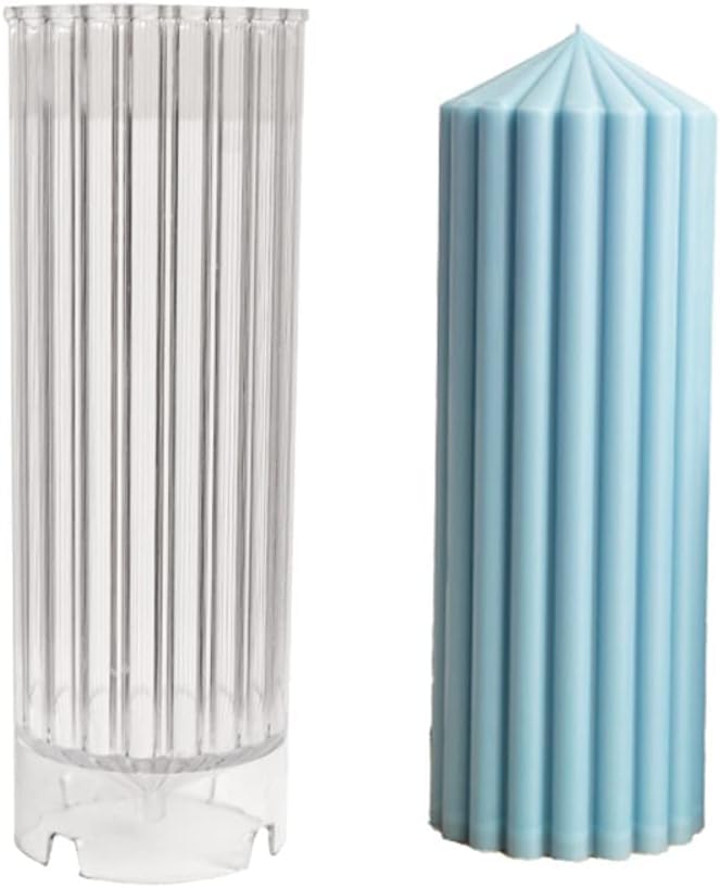 FirstTry Strip Column Candle Mold I 3D Cylindrical Round Ribbed Geometric Pillar Acrylic Candlestick Wax Beeswax Mould I for DIY Handmade Cake Dcor Aromatherapy Candles Making Home Decoration 7X208 cm