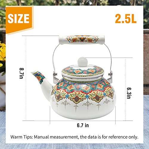Anxingo Colorful Water Tea KettleTea Kettle Pot for Stove Top Porcelain Large Enamel Tea Kettle 25LRetro Classic Design style3 - Image 3