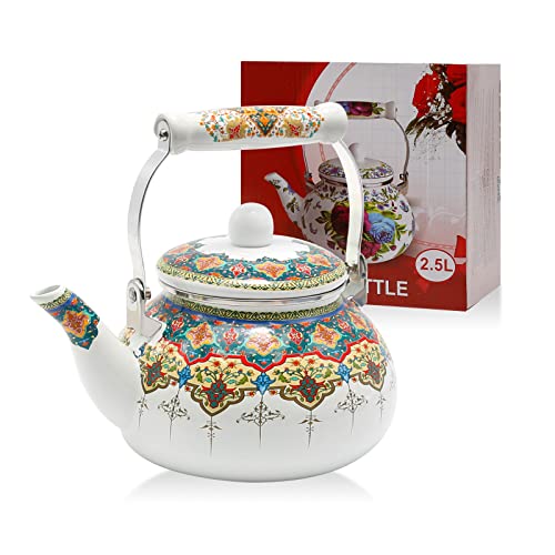 Anxingo Colorful Water Tea KettleTea Kettle Pot for Stove Top Porcelain Large Enamel Tea Kettle 25LRetro Classic Design style3 - Image 1