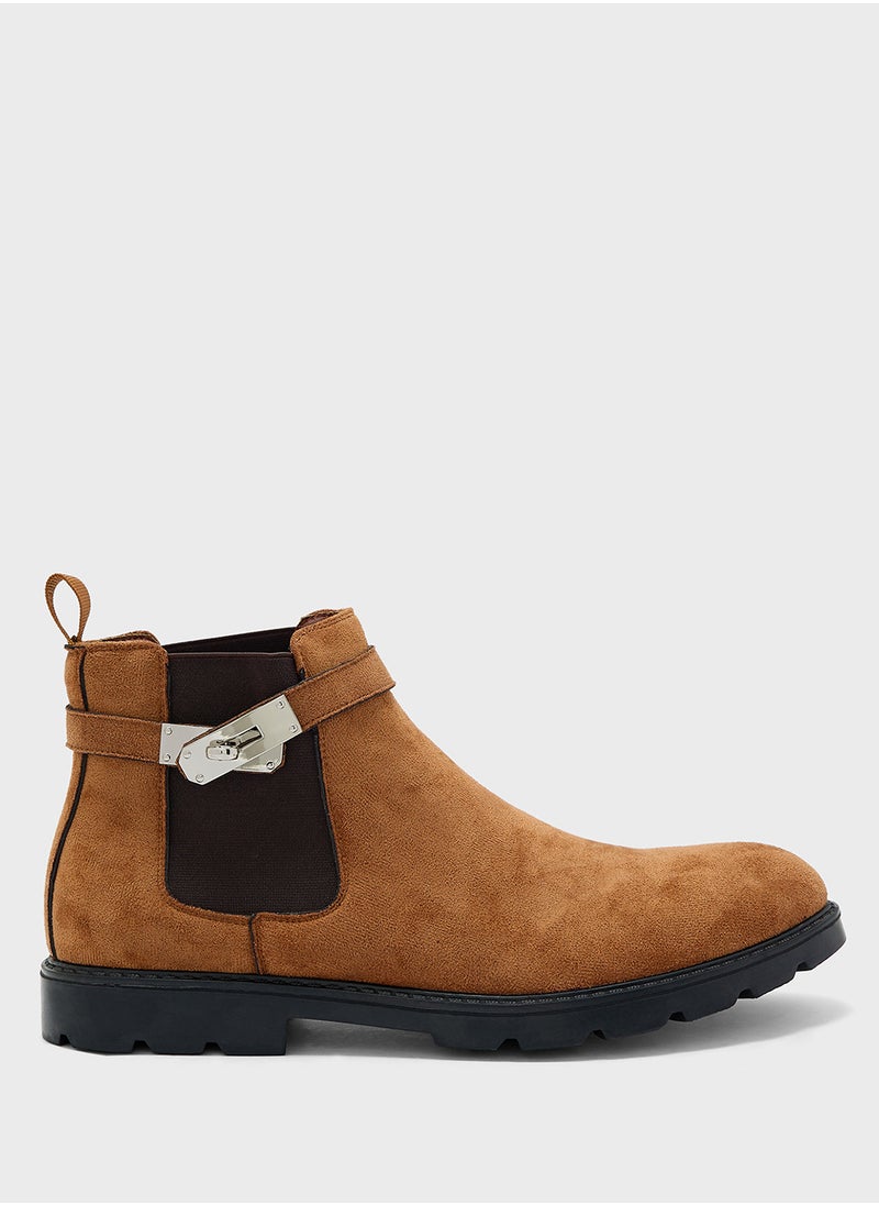 Robert Wood Strap Detail Casual Suede Chelsea Boots  - Image 1