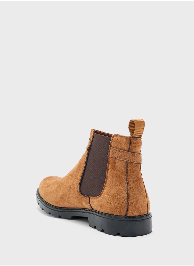 Robert Wood Strap Detail Casual Suede Chelsea Boots  - Image 3
