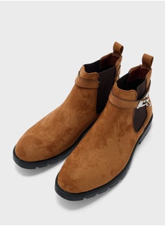 Robert Wood Strap Detail Casual Suede Chelsea Boots  - Image 4