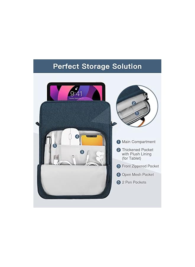 SYOSI 9 11 Inch Tablet Sleeve Bag Fits For Ipad Air 5 10.9 Inch 2022 Ipad Pro 11 M2 2022 2018 Ipad 10Th 10.9 Air 4 10.9 Tab S8 2022 Handle Carrying Case With Shoulder Strap Dark Blue  - Image 5