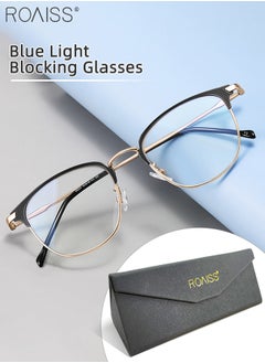 roaiss Blue Light Blocking Glasses Blue Light Filter Computer Reading Gaming TV Phones Browline Eyeglasses Fashion Anti Eyestrain Headache Eyewear for Men Women Black Gold 52mm  - Image 1