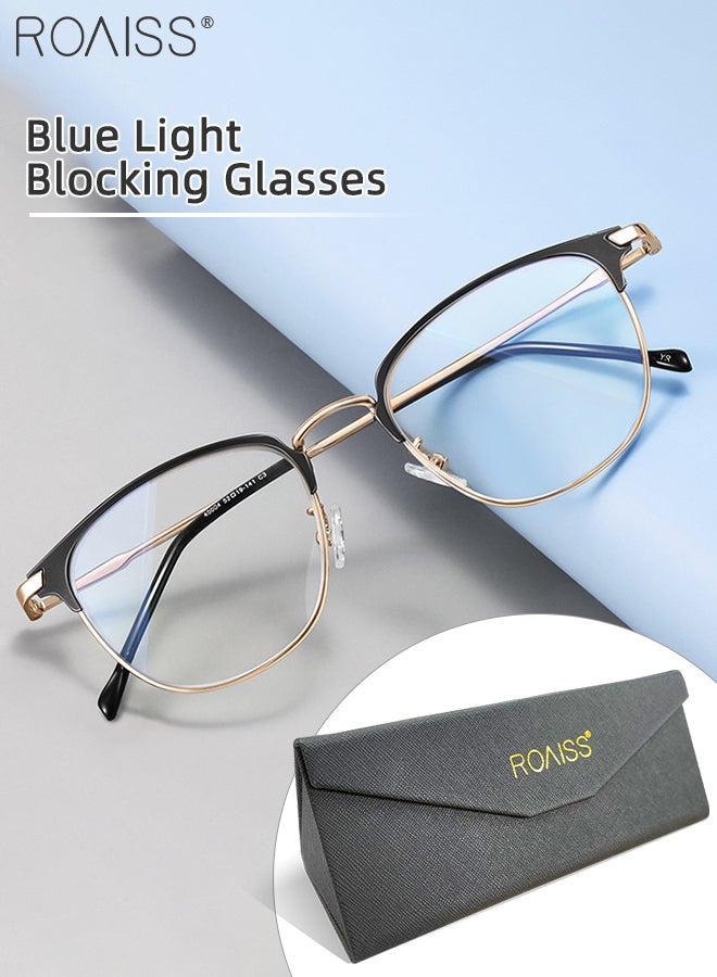 roaiss Blue Light Blocking Glasses Blue Light Filter Computer Reading Gaming TV Phones Browline Eyeglasses Fashion Anti Eyestrain Headache Eyewear for Men Women Black Gold 52mm  - Image 1