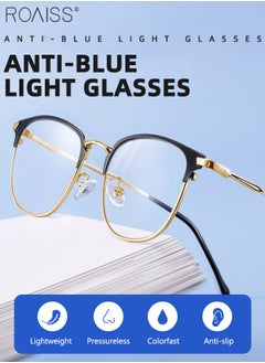 roaiss Blue Light Blocking Glasses Blue Light Filter Computer Reading Gaming TV Phones Browline Eyeglasses Fashion Anti Eyestrain Headache Eyewear for Men Women Black Gold 52mm  - Image 3