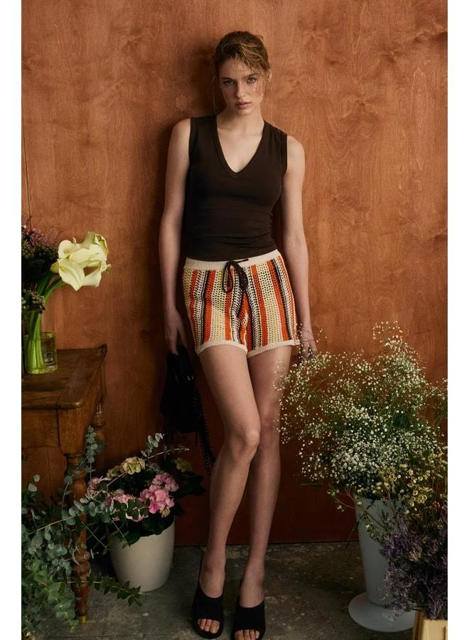 GRIMELANGE LESCOSA Women's Slim V-Neck Sleeveless Brown Blouse.