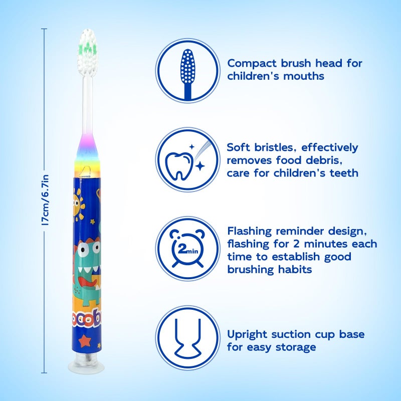 COCOBURI Flashing Toothbrush for Kids Toddler Soft Bristle Toothbrush Suction Cup Base with Timer Kidsâ€™ Toothbrush Set Age 3+ (Pack of 2) - Image 2