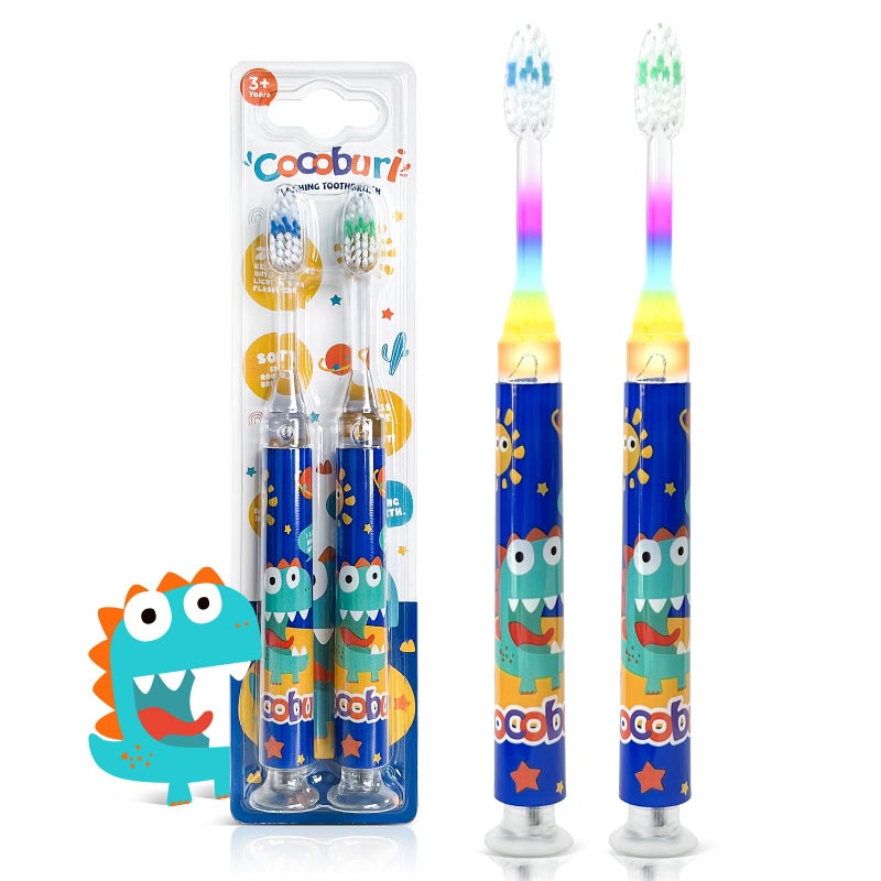 COCOBURI Flashing Toothbrush for Kids Toddler Soft Bristle Toothbrush Suction Cup Base with Timer Kidsâ€™ Toothbrush Set Age 3+ (Pack of 2) - Image 1