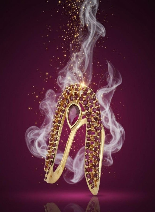 NKR GOLD Elegant Gold-Plated Double Band Ruby Stone Ring for Women | Unique Designer Finger Ring with Teardrop Gem & Dual Band Design - Image 3