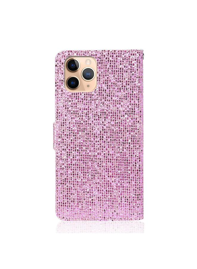 زبون جراب لهاتف iPhone 13 Pro Max، جراب جلدي أفقي قابل للطي بلون بودرة لامع مع فتحات للبطاقات وحامل وحبل - Image 3