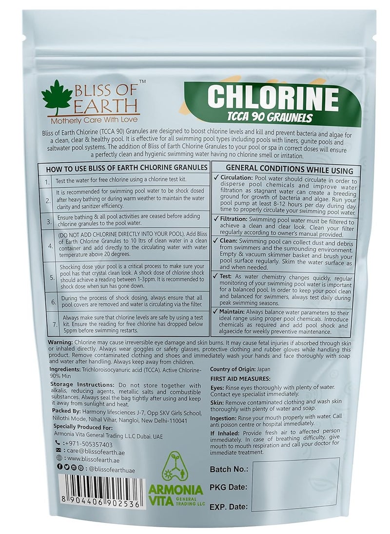 BLISS OF EARTH - Japanese Chlorine Powder for Pool, Clean & Clear Swimming Pool, Kills Bacteria & Stops Algae, Pool Disinfectant Granular Chlorine, 907g - Image 1