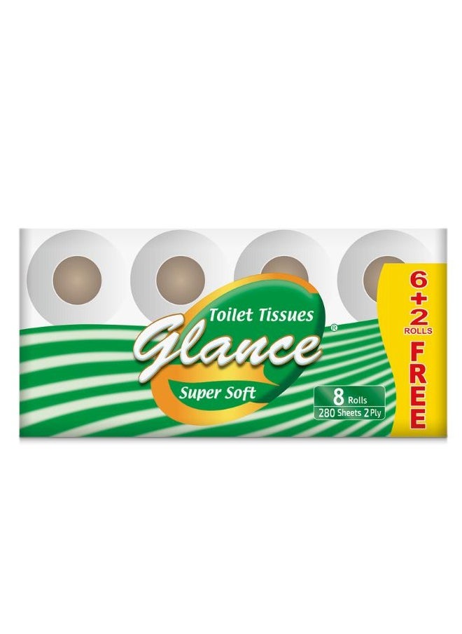 Glance Toilet Tissues 280 Sheets (6 + 2 Free Rolls) Pack of 8 