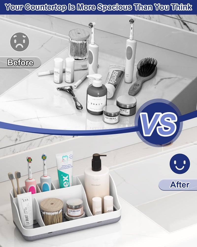 Homtalker Bathroom Counter Organizer and Storage, 7 Slots Detachable Toothbrush Holders for Bathrooms, Anti-Slip Electric Toothbrush and Toothpaste Holder Countertop Vanity Organizer Accessories for Adults Kids - Image 5