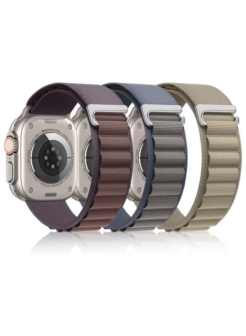 (Pack of 3) Apple Watch Alpine Loop Band for Apple Watch Ultra 1/2 49mm 46mm 45mm 44mm 42mm Nylon Woven Sport Strap Compatible with iWatch Series 10 9 8 7 6 5 4 3 2 1 SE