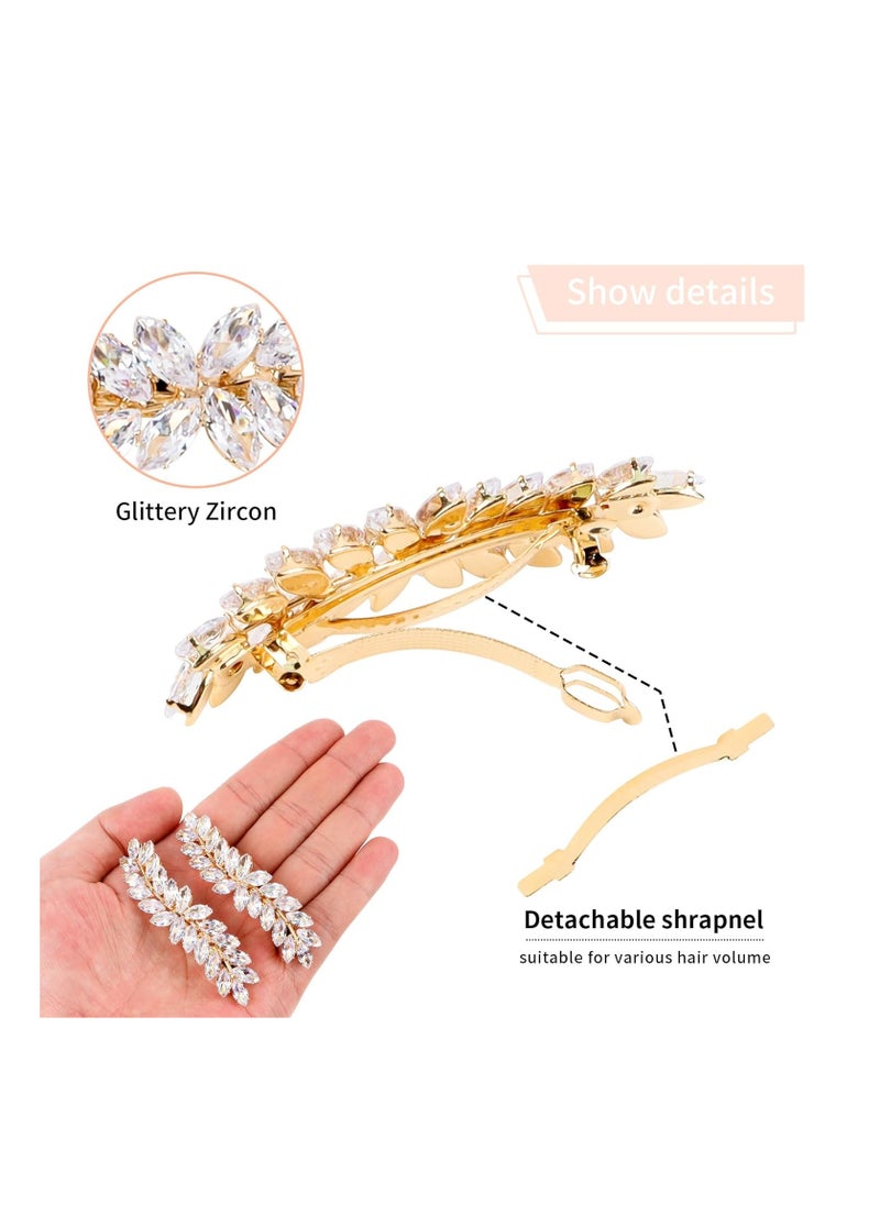 SYOSI - 2PCS Hair Barrettes for Women Rhinestone Hair Clips Crystal Leaf French Barrette Wedding Hair Clips Vintage Bridal Hair Pins Hair Accessories for Women Bride Bridesmaid Gold - Image 1