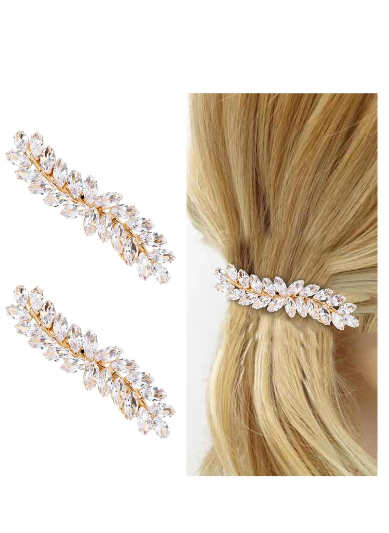 SYOSI - 2PCS Hair Barrettes for Women Rhinestone Hair Clips Crystal Leaf French Barrette Wedding Hair Clips Vintage Bridal Hair Pins Hair Accessories for Women Bride Bridesmaid Gold - Image 1