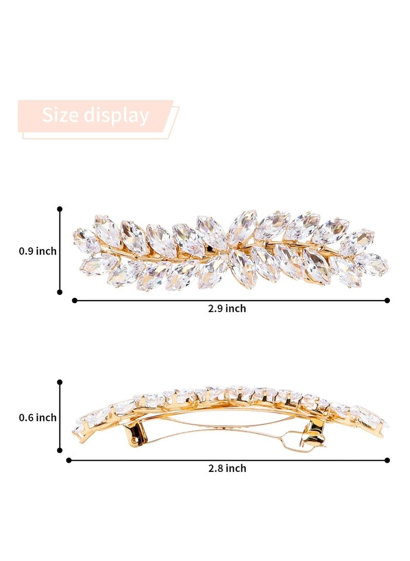 SYOSI - 2PCS Hair Barrettes for Women Rhinestone Hair Clips Crystal Leaf French Barrette Wedding Hair Clips Vintage Bridal Hair Pins Hair Accessories for Women Bride Bridesmaid Gold - Image 1