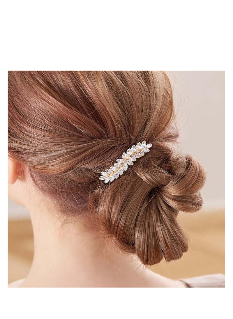 SYOSI - 2PCS Hair Barrettes for Women Rhinestone Hair Clips Crystal Leaf French Barrette Wedding Hair Clips Vintage Bridal Hair Pins Hair Accessories for Women Bride Bridesmaid Gold - Image 1