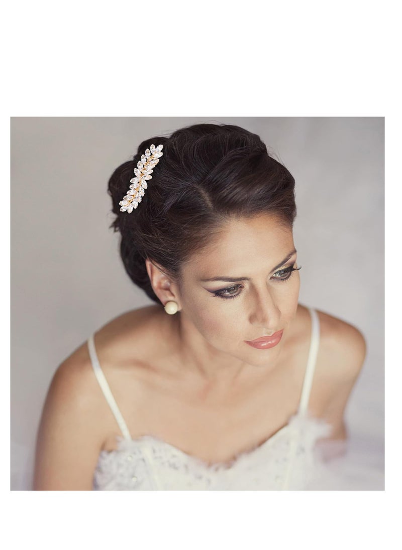 SYOSI - 2PCS Hair Barrettes for Women Rhinestone Hair Clips Crystal Leaf French Barrette Wedding Hair Clips Vintage Bridal Hair Pins Hair Accessories for Women Bride Bridesmaid Gold - Image 1