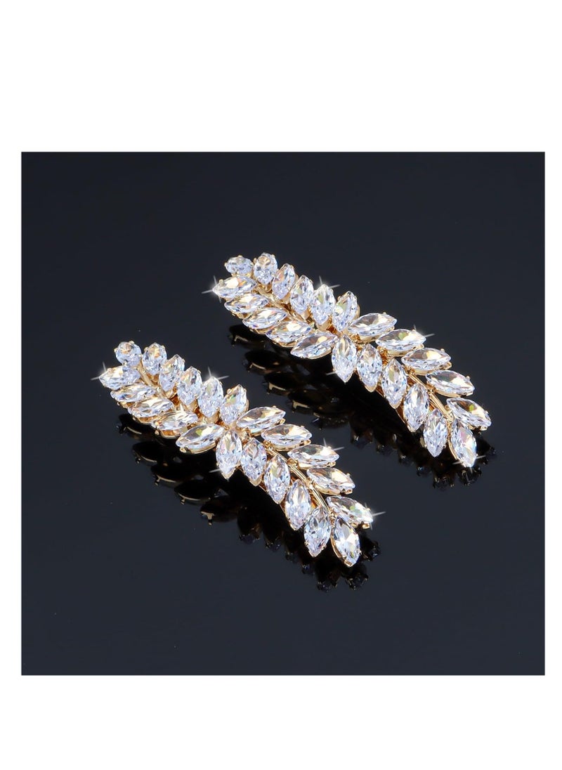 SYOSI - 2PCS Hair Barrettes for Women Rhinestone Hair Clips Crystal Leaf French Barrette Wedding Hair Clips Vintage Bridal Hair Pins Hair Accessories for Women Bride Bridesmaid Gold - Image 1