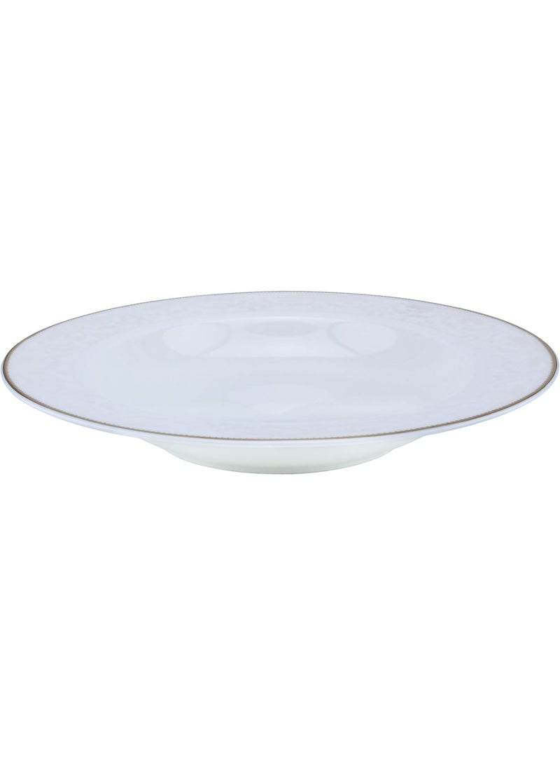 Shallow Porcelain Sahara Soup Plate with Gold Rim, White, 23 cm - Image 1