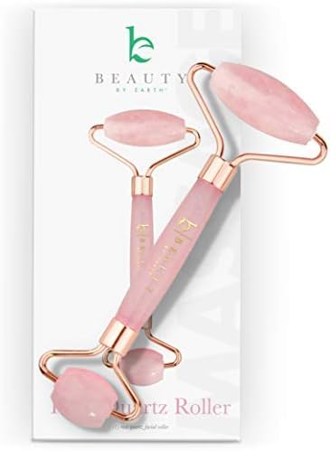 Beauty by Earth Rose Quartz Face Roller  Relaxation Gifts for Women Skin Care Tools for Fine Lines and Wrinkles Teenage Girl Gifts Beauty Gift Ideas Face Massager Tools Facial Tool Self Care Gift for Women