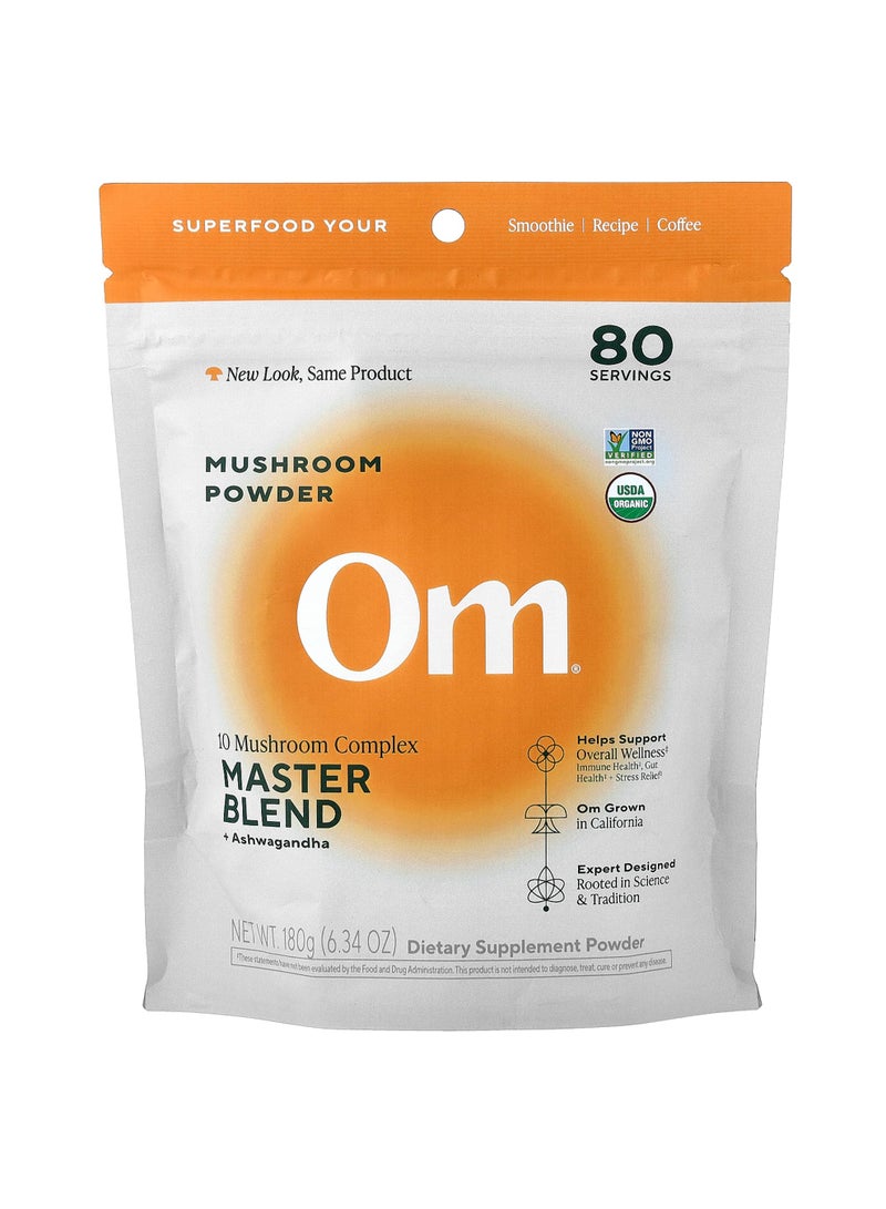 Mushroom Powder, 10 Mushroom Complex, Master Blend + Ashwagandha, 6.34 oz (180 g)