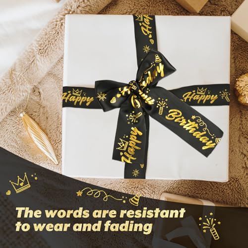 Homakover Happy Birthday Ribbon Birthday Decorations Gift Box Wrapping, Glitter Black Satin Ribbon for Crafts, Banner Making and Cake Decor, 2 Inch x 10 Yards - Image 5