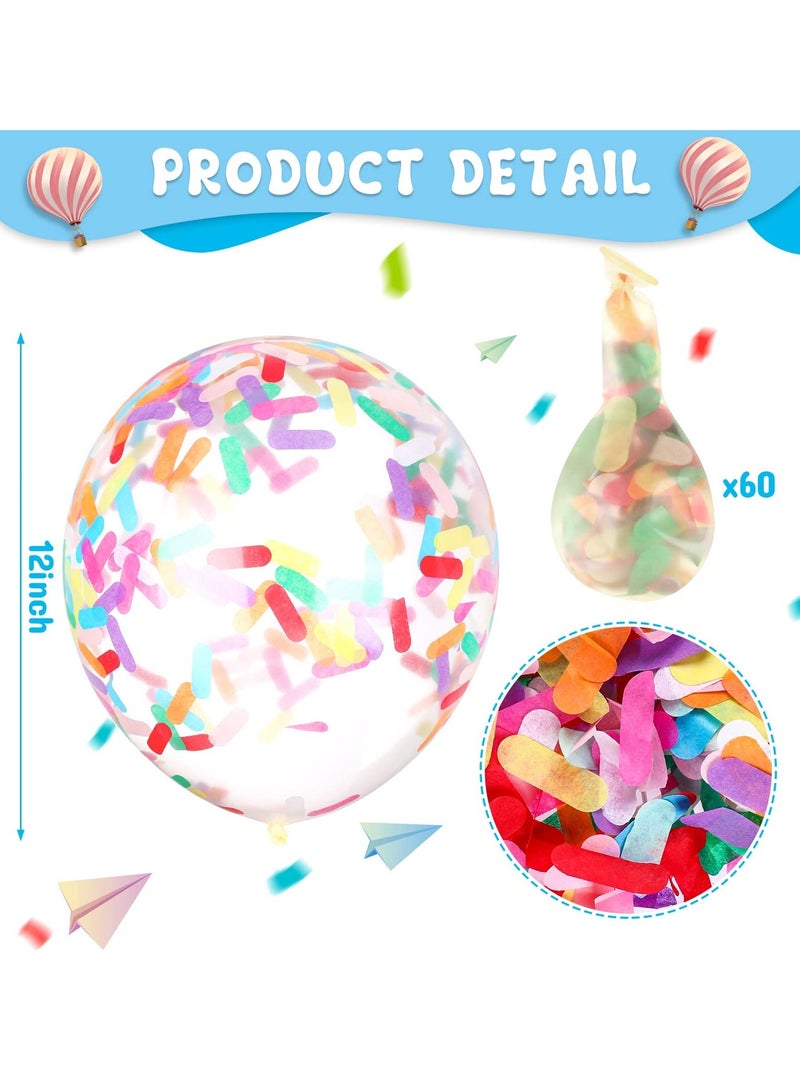 Y&D 60 Pcs Rainbow Confetti Balloons, 12 Inch Clear Latex Balloon with Inside Party Decoration Birthday Graduation Wedding Festival Supplies - Image 2